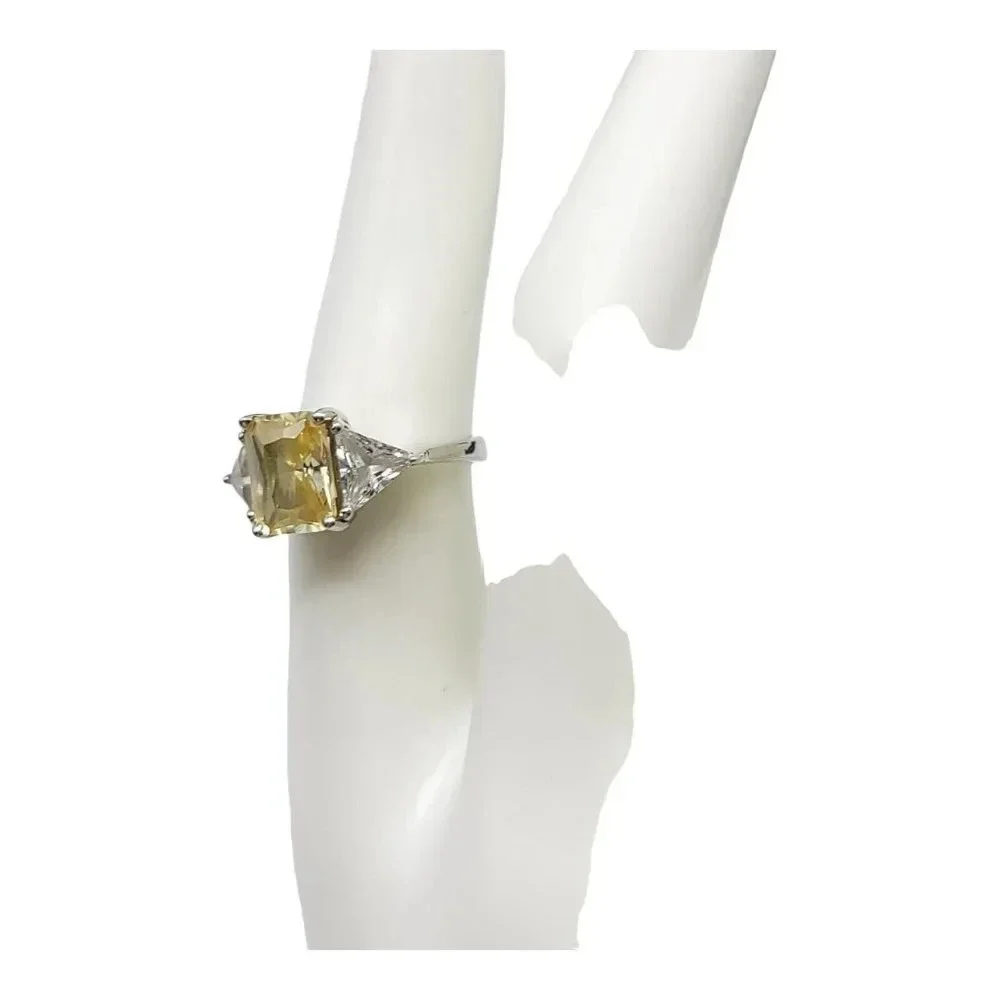 Charles Winston CWE Canary Yellow Clear Rhinestone Cocktail Sterling Ring Size 7